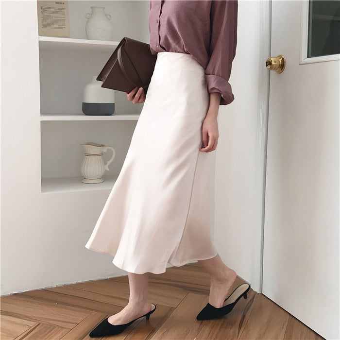 SATIN MIDI SKIRT