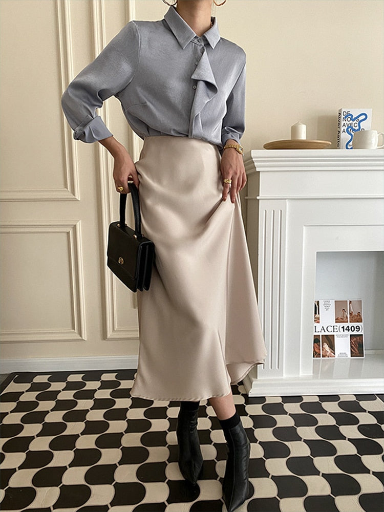 SATIN MIDI SKIRT