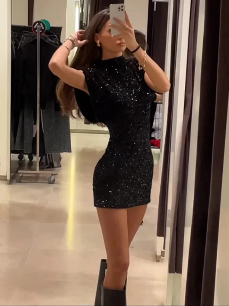 nelly sequin dress Nelly Navy Sequin Party Mini Dress - US 0