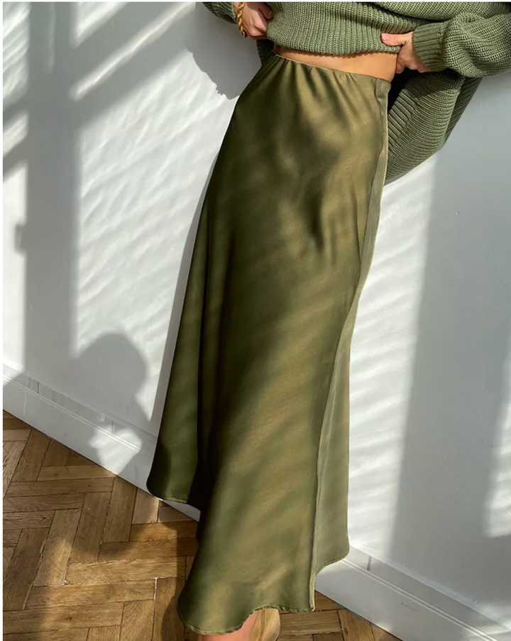 SATIN MIDI SKIRT