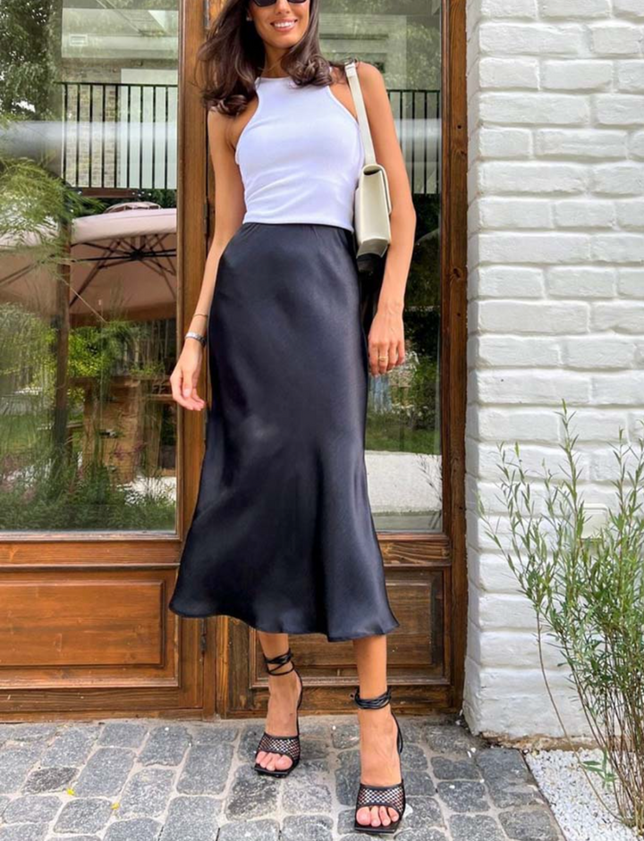 SATIN MIDI SKIRT