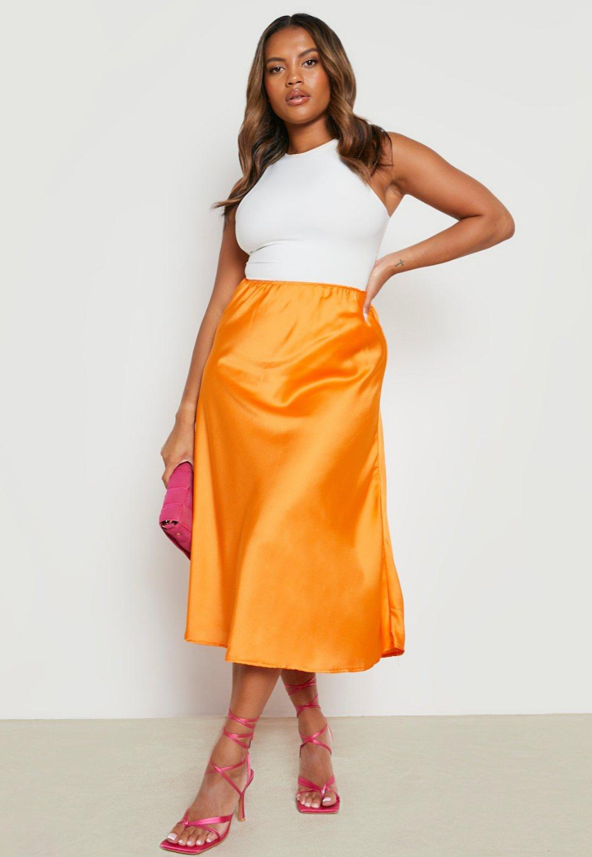 SATIN MIDI SKIRT