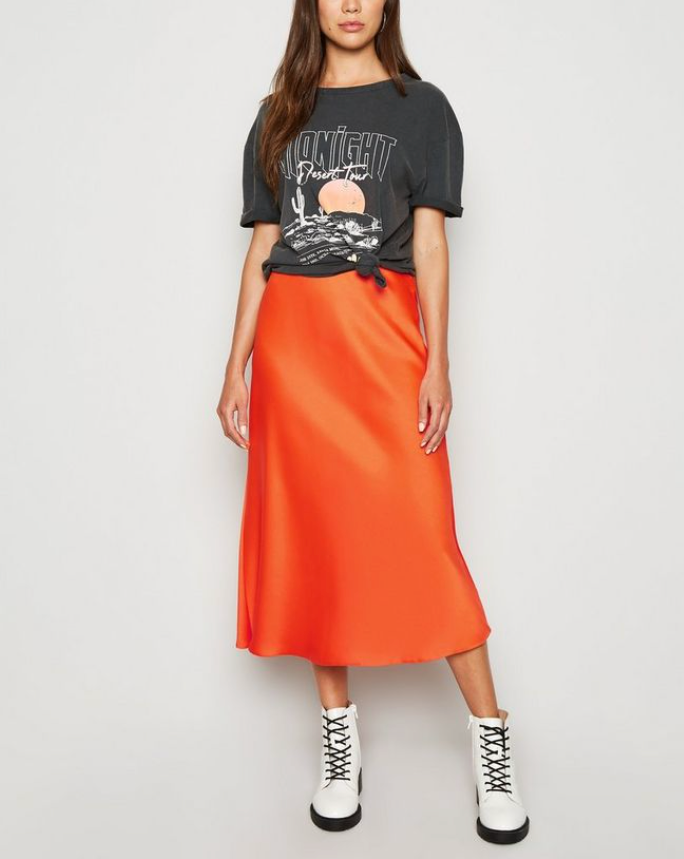 SATIN MIDI SKIRT