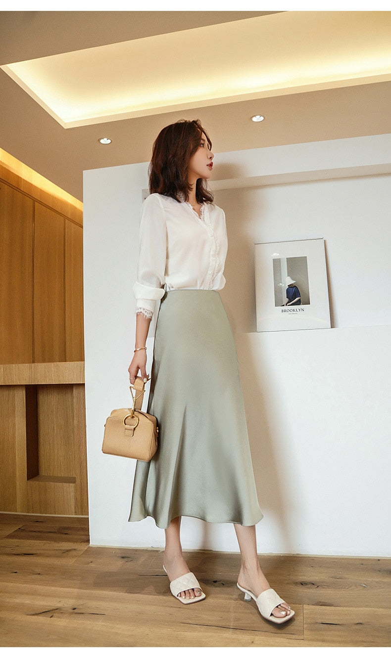 SATIN MIDI SKIRT