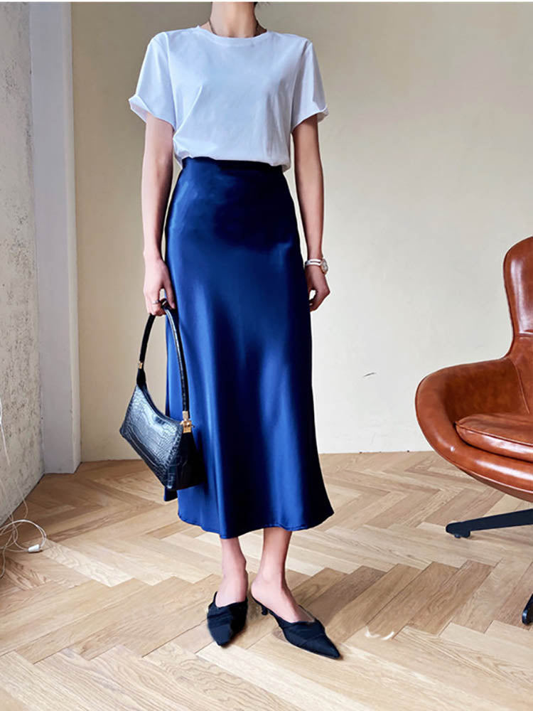 SATIN MIDI SKIRT