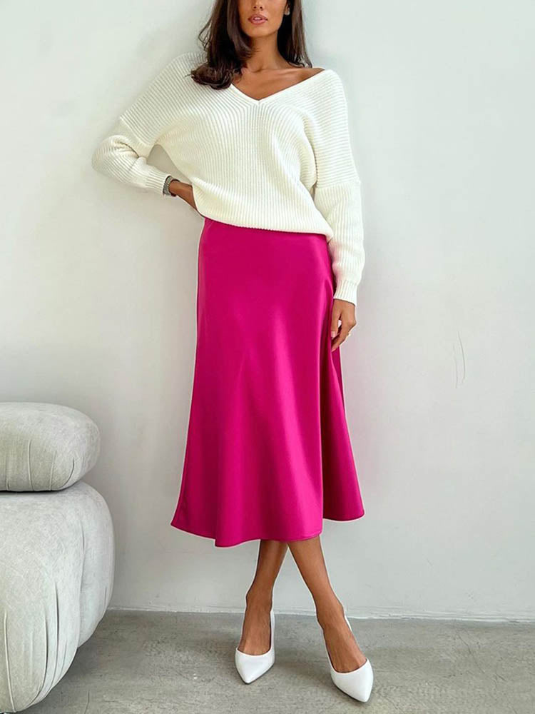 SATIN MIDI SKIRT