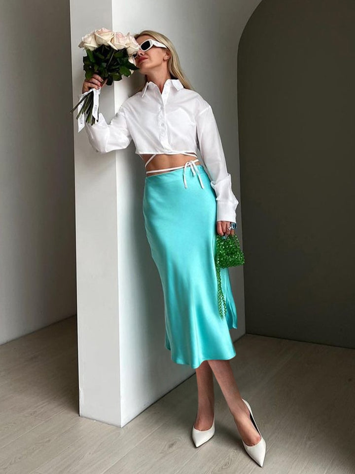 SATIN MIDI SKIRT