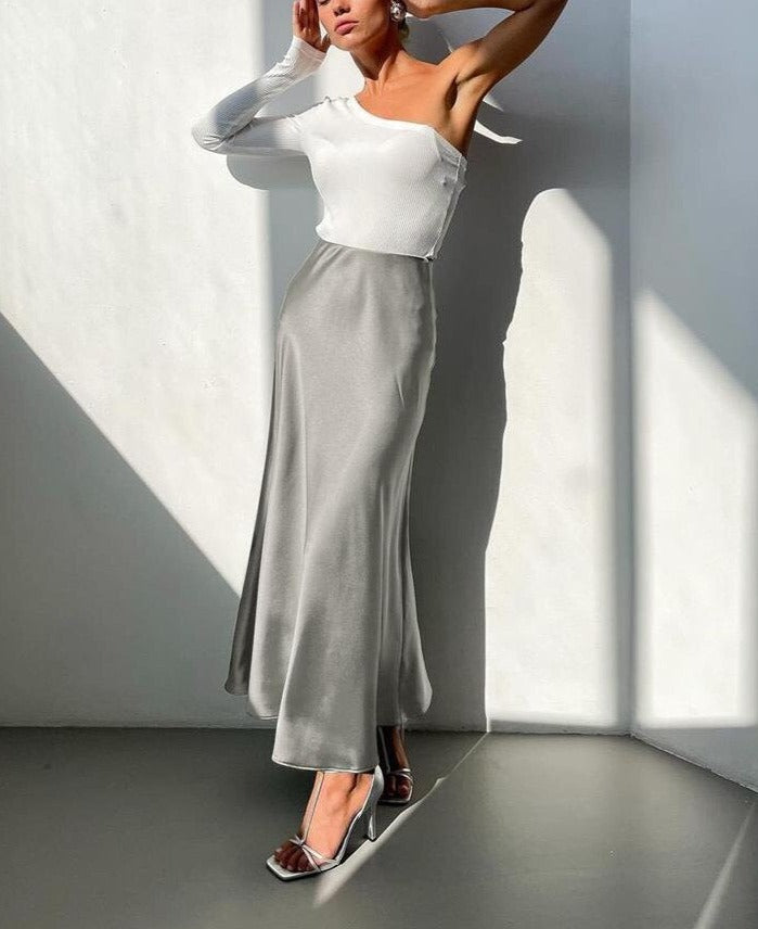 SATIN MIDI SKIRT