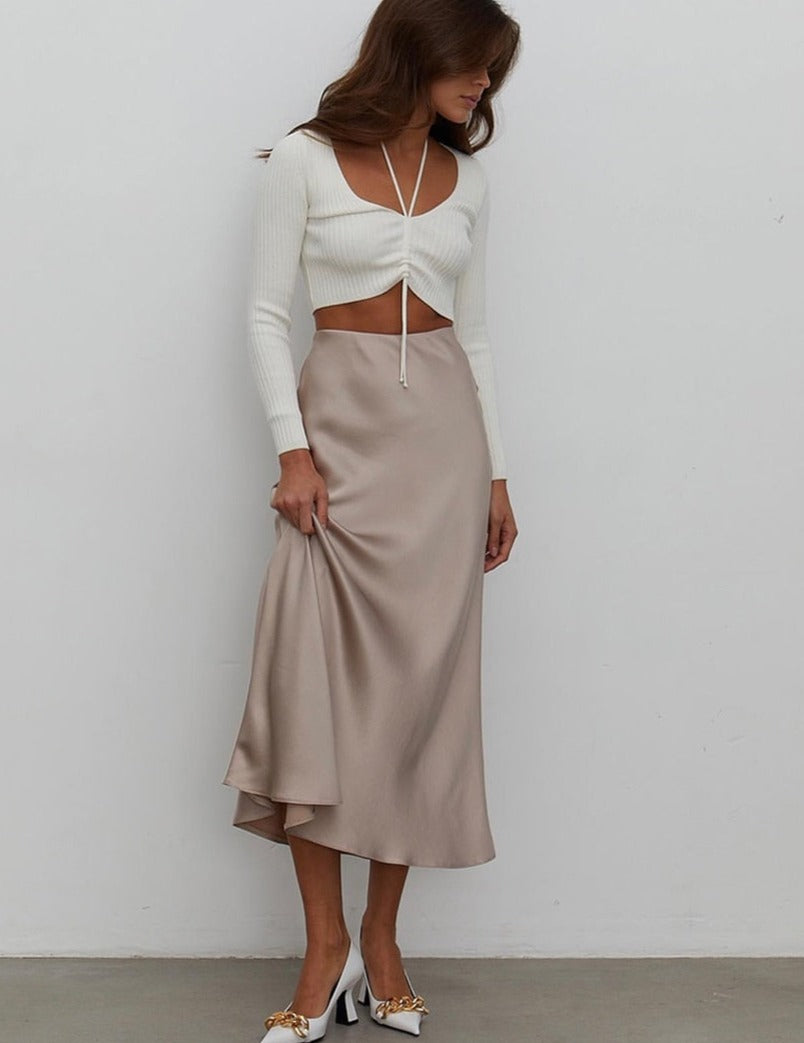 SATIN MIDI SKIRT