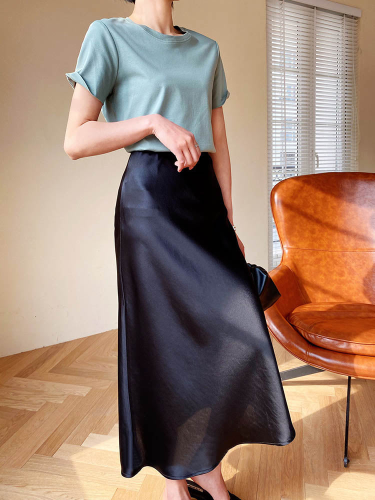 SATIN MIDI SKIRT