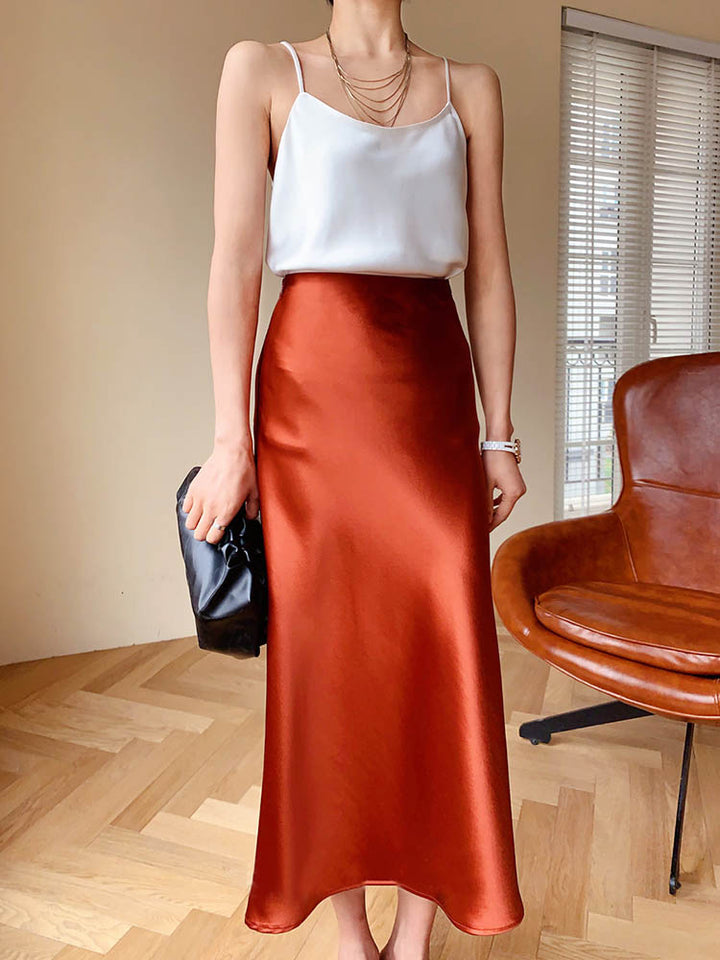 SATIN MIDI SKIRT