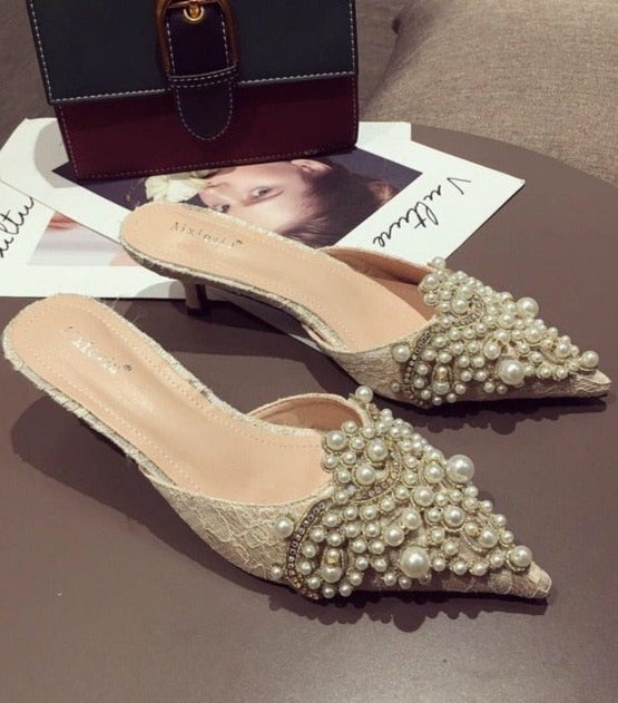 LA PEARL EMBELLISHED HEELS